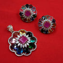 NAFJ  Silver Plated American Diamonds Glam Glitz Pendant Set