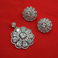 NAFJ  Silver Plated American Diamonds Glam Glitz Pendant Set