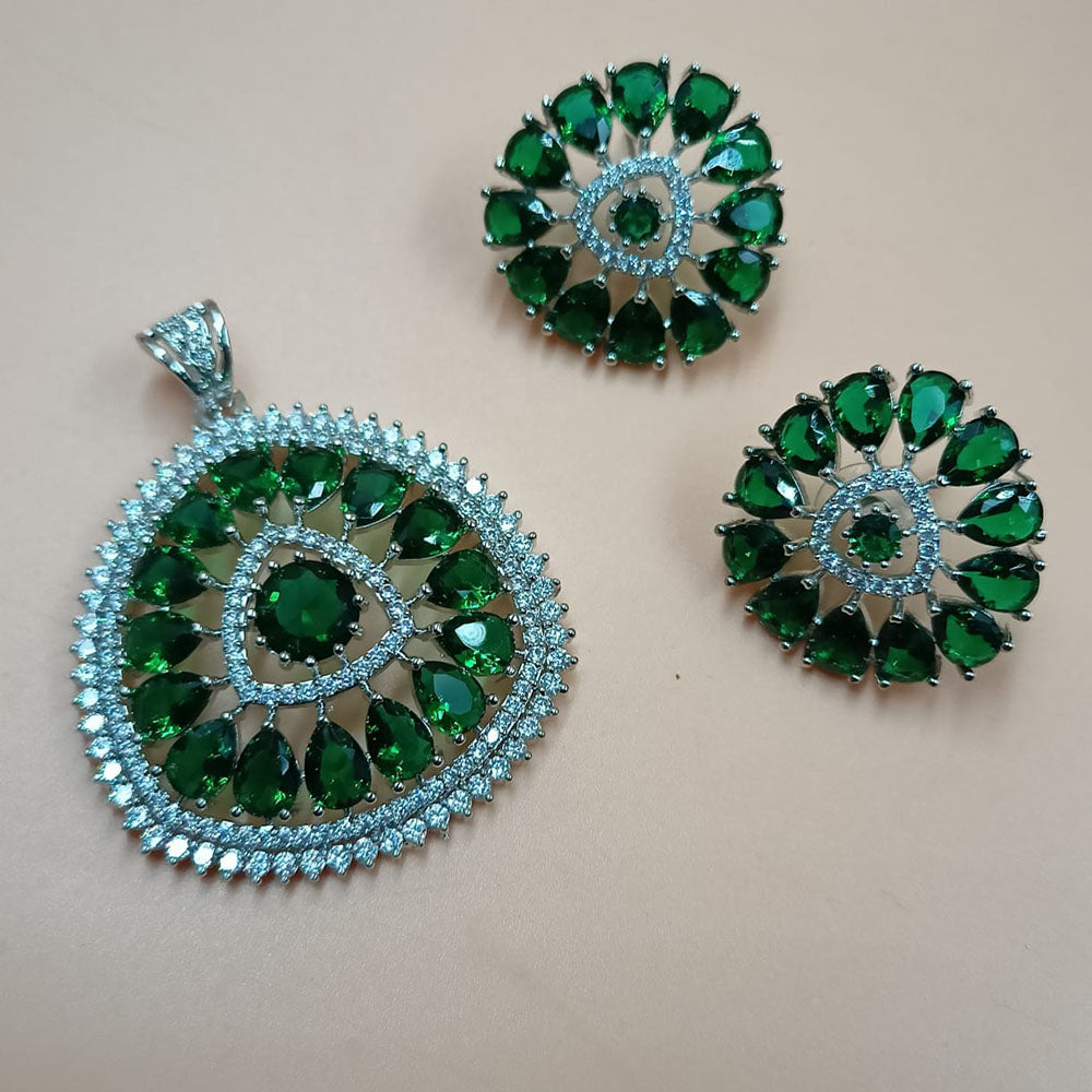 NAFJ  Silver Plated American Diamonds Glam Glitz Pendant Set