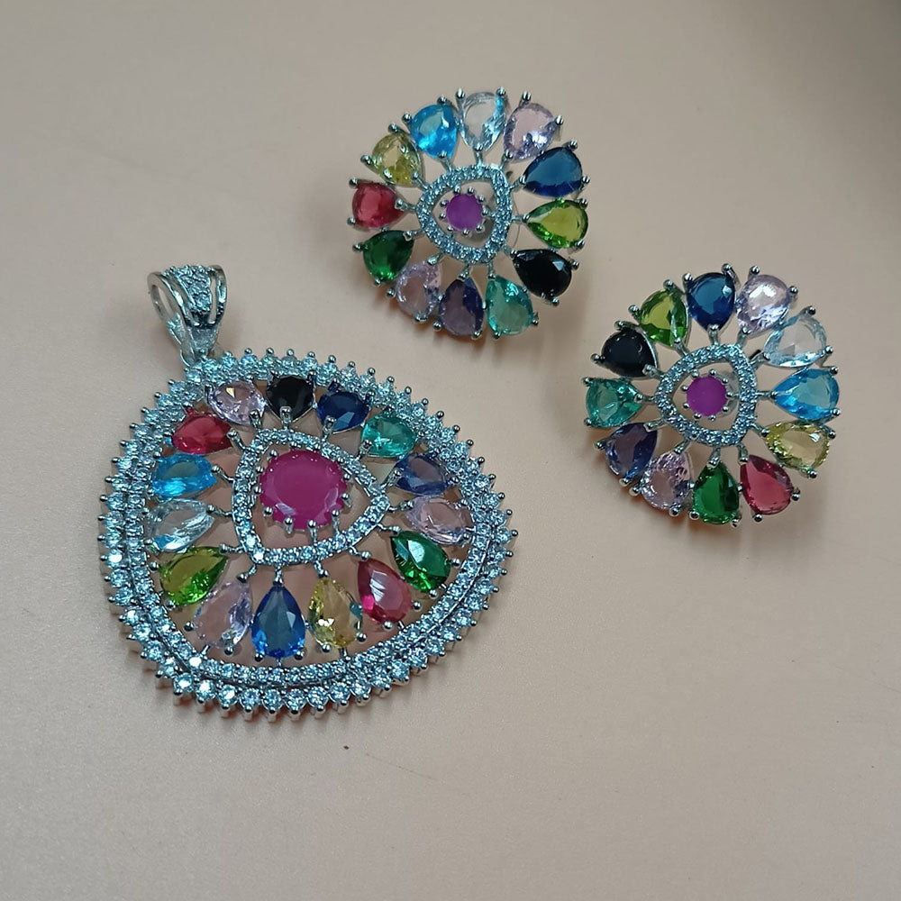 NAFJ  Silver Plated American Diamonds Glam Glitz Pendant Set