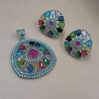 NAFJ  Silver Plated American Diamonds Glam Glitz Pendant Set