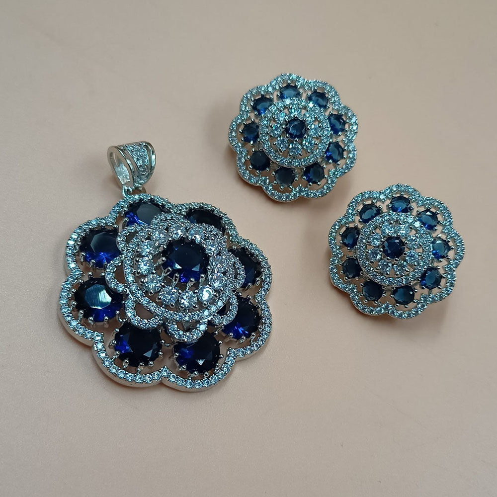 NAFJ  Silver Plated American Diamonds Glam Glitz Pendant Set