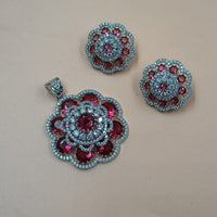 NAFJ  Silver Plated American Diamonds Glam Glitz Pendant Set