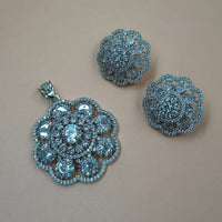 NAFJ  Silver Plated American Diamonds Glam Glitz Pendant Set