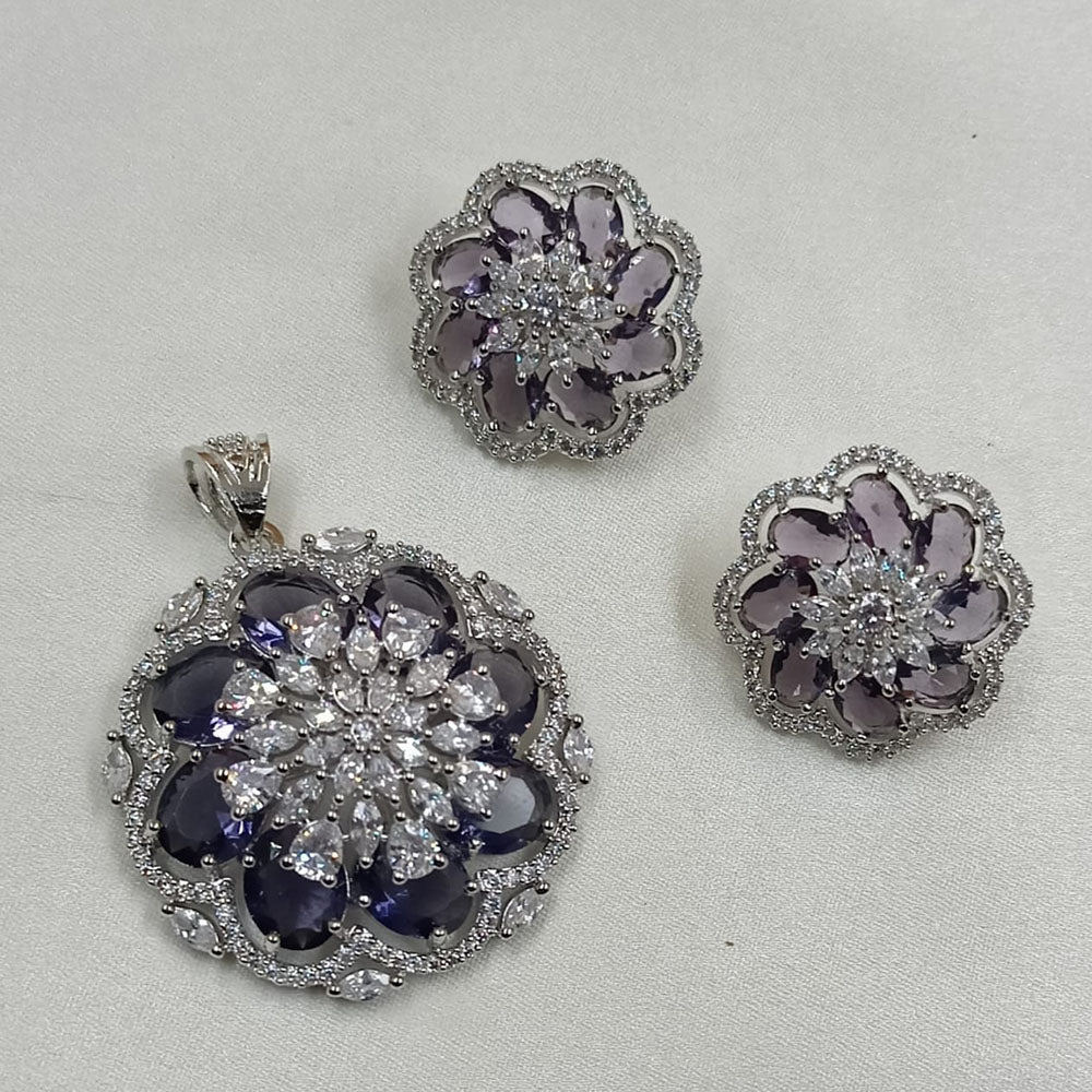 NAFJ  Silver Plated American Diamonds Glam Glitz Pendant Set