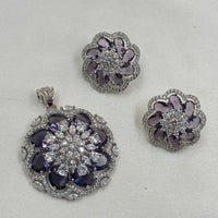 NAFJ  Silver Plated American Diamonds Glam Glitz Pendant Set