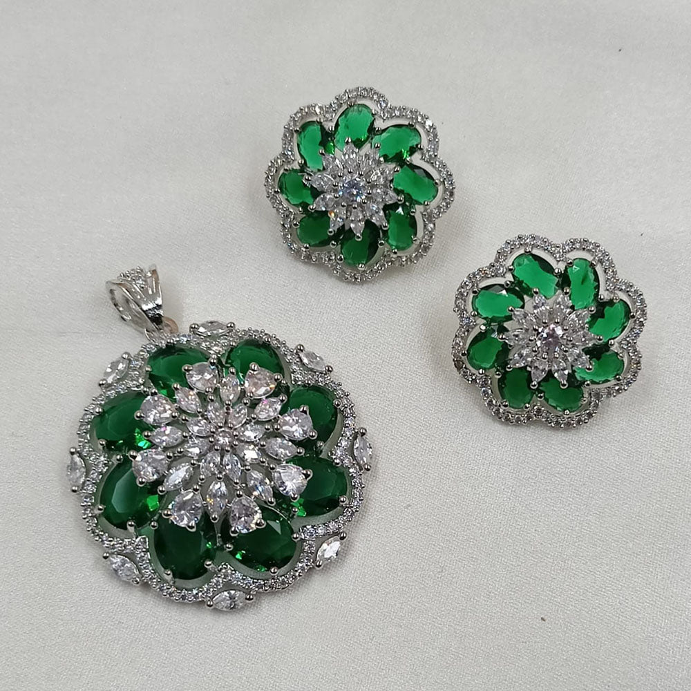 NAFJ  Silver Plated American Diamonds Glam Glitz Pendant Set