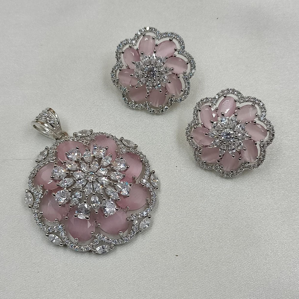 NAFJ  Silver Plated American Diamonds Glam Glitz Pendant Set