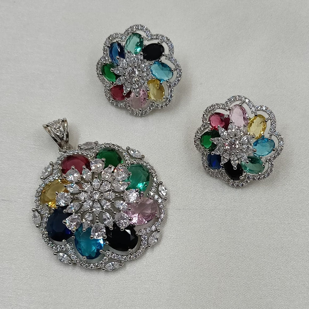 NAFJ  Silver Plated American Diamonds Glam Glitz Pendant Set