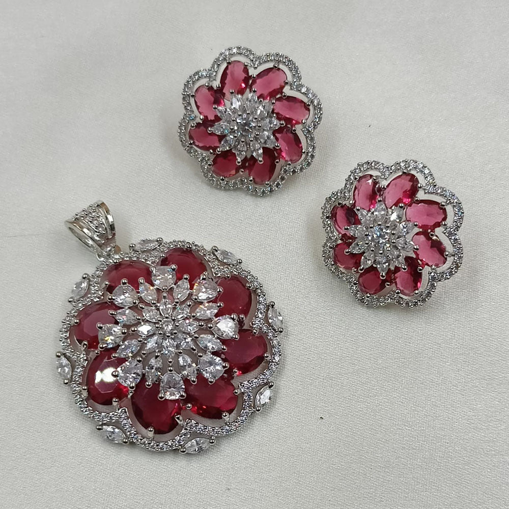 NAFJ  Silver Plated American Diamonds Glam Glitz Pendant Set