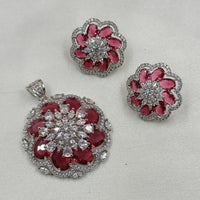 NAFJ  Silver Plated American Diamonds Glam Glitz Pendant Set