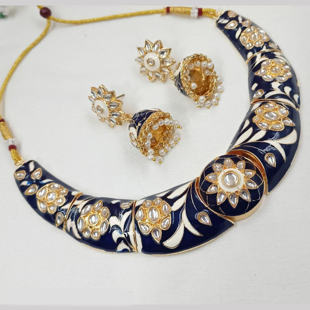 NAFJ Gold Plated Kundan And Meenakari Choker Necklace Set