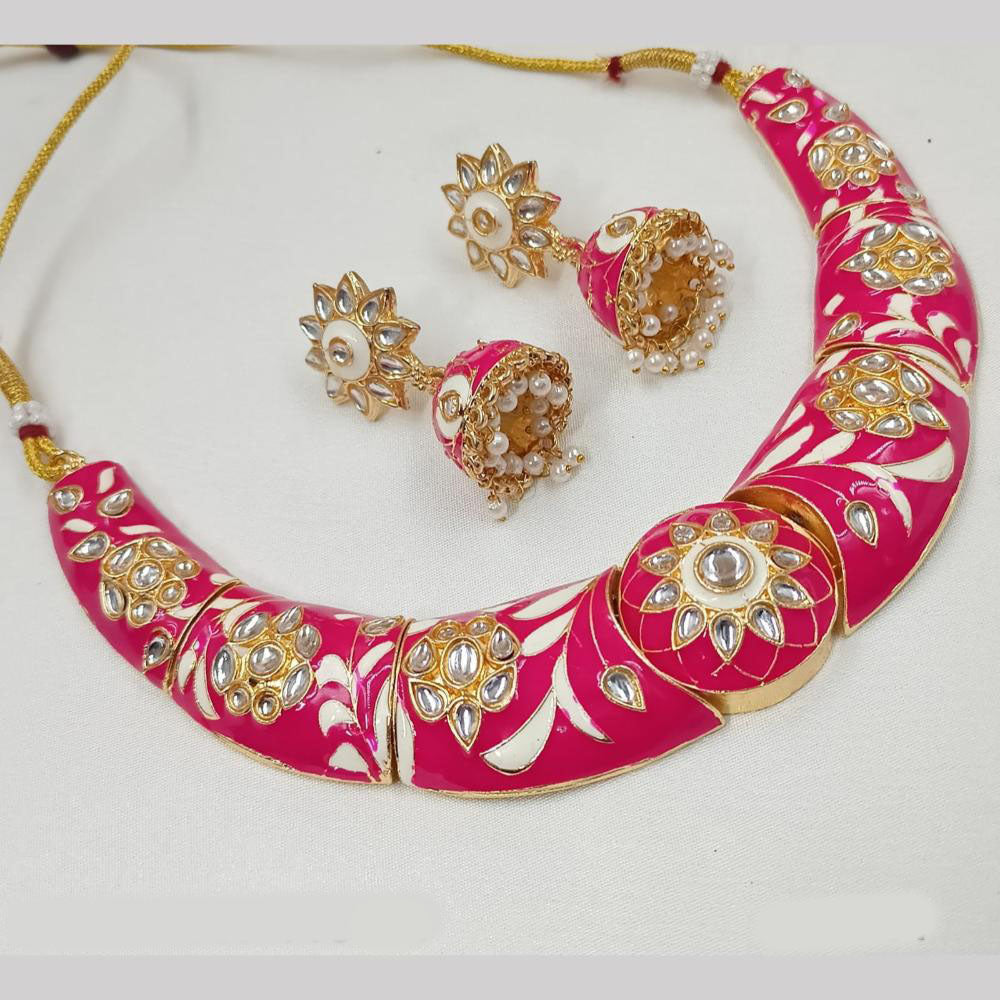 NAFJ Gold Plated Kundan And Meenakari Choker Necklace Set