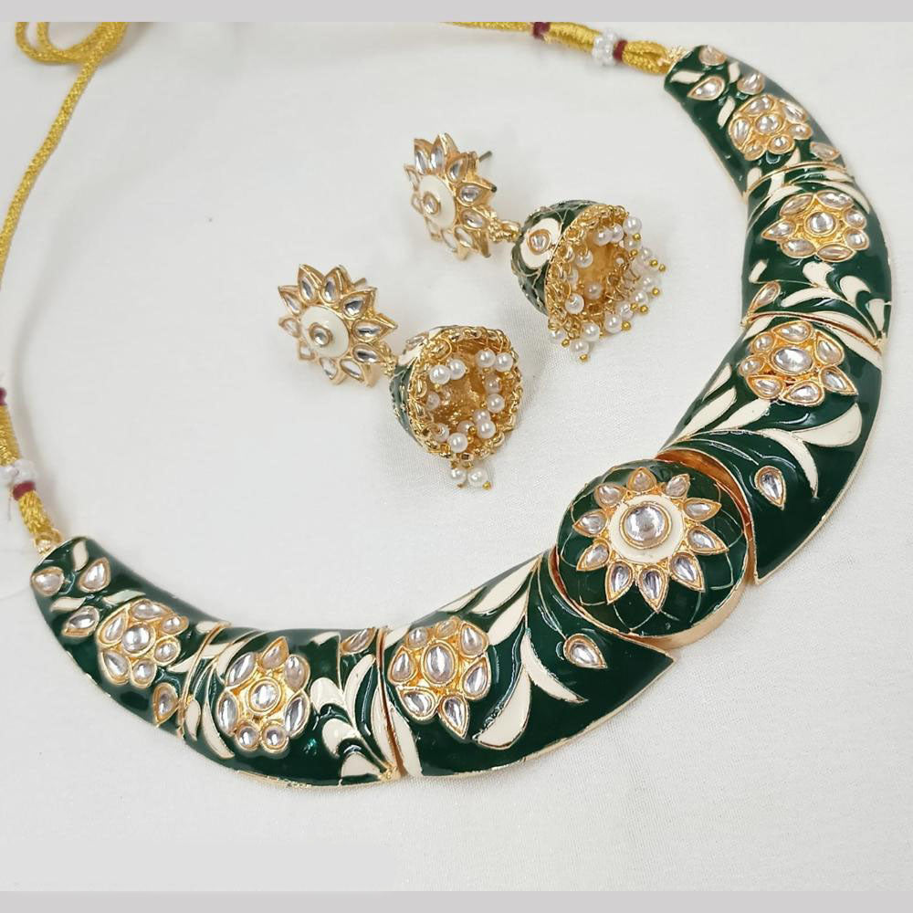 NAFJ Gold Plated Kundan And Meenakari Choker Necklace Set