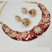 NAFJ Gold Plated Kundan And Meenakari Choker Necklace Set