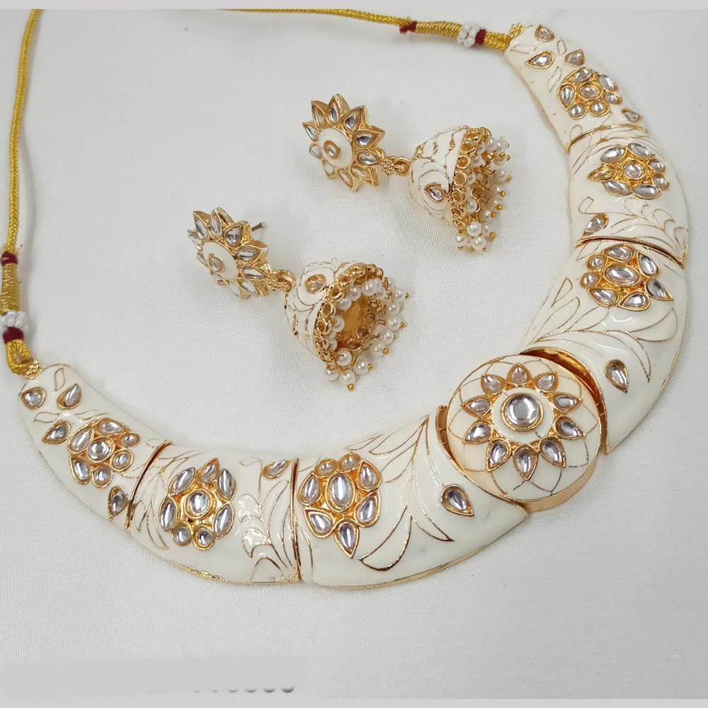 NAFJ Gold Plated Kundan And Meenakari Choker Necklace Set