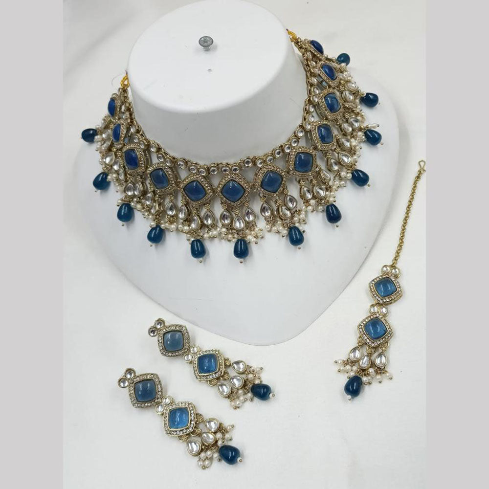 NAFJ Gold Plated Kundan And Beads Choker Necklace Set