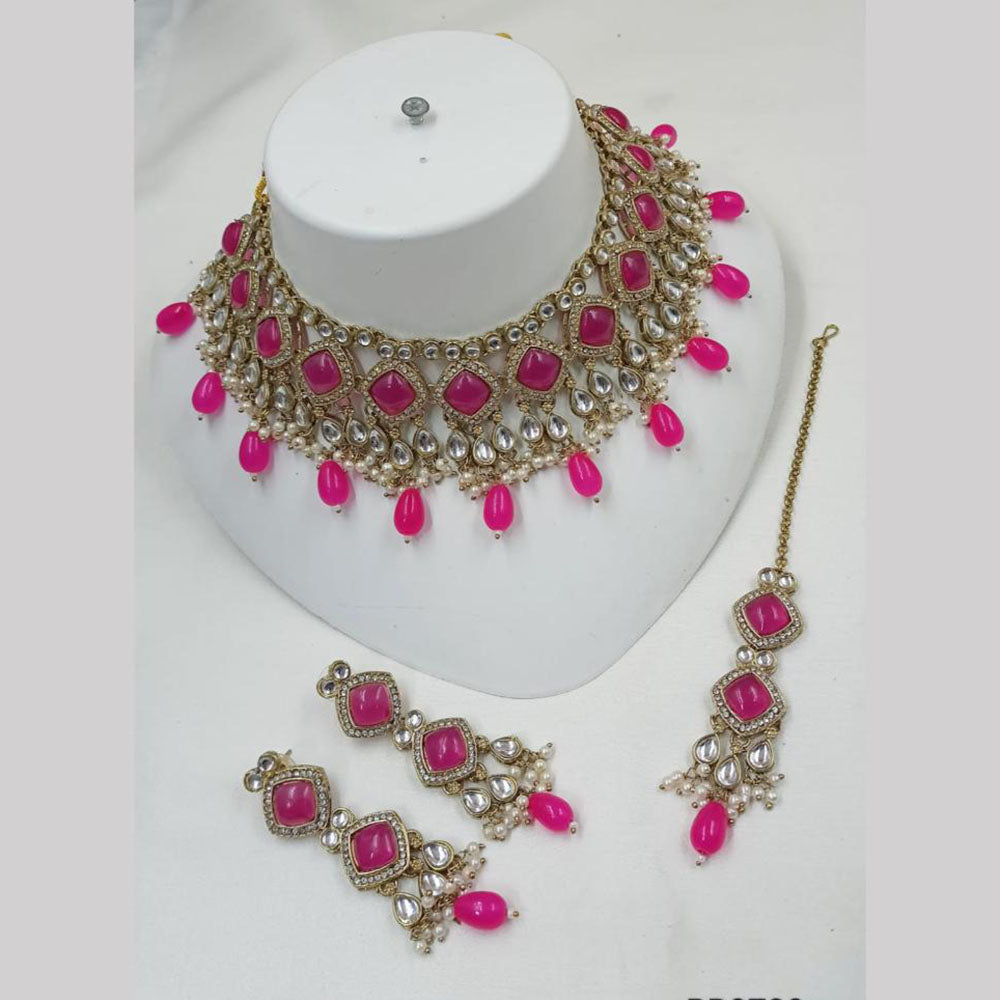 NAFJ Gold Plated Kundan And Beads Choker Necklace Set