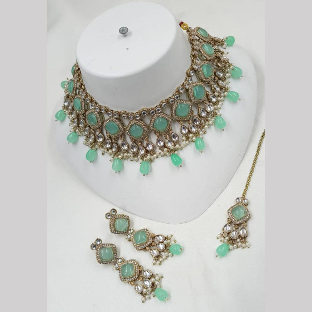 NAFJ Gold Plated Kundan And Beads Choker Necklace Set