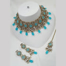 NAFJ Gold Plated Kundan And Beads Choker Necklace Set