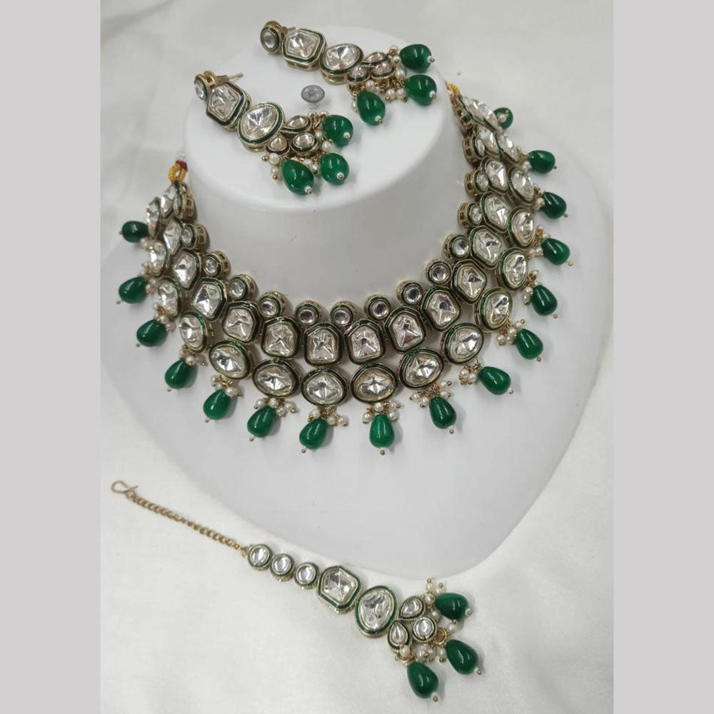 NAFJ Gold Plated Kundan And Beads Choker Necklace Set