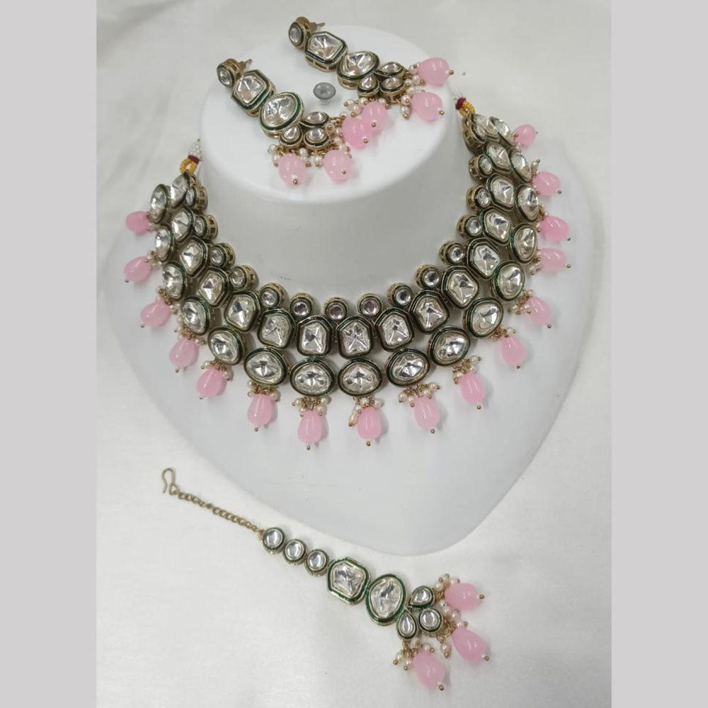 NAFJ Gold Plated Kundan And Beads Choker Necklace Set