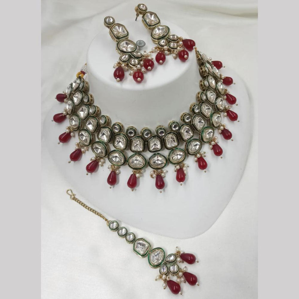 NAFJ Gold Plated Kundan And Beads Choker Necklace Set