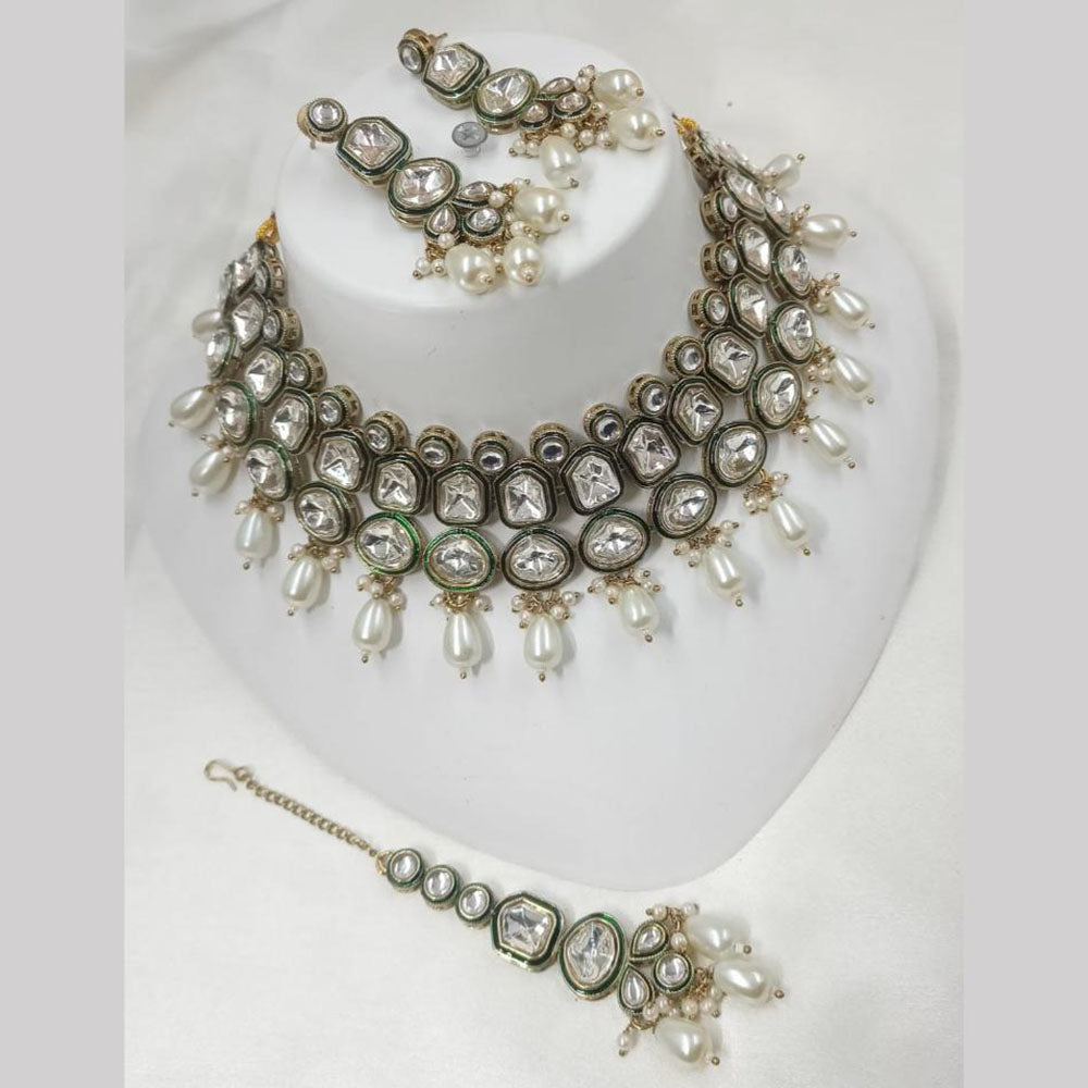 NAFJ Gold Plated Kundan And Beads Choker Necklace Set