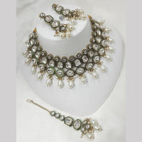 NAFJ Gold Plated Kundan And Beads Choker Necklace Set
