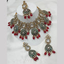 NAFJ Gold Plated Kundan And Beads And Meenakari Choker Necklace Set