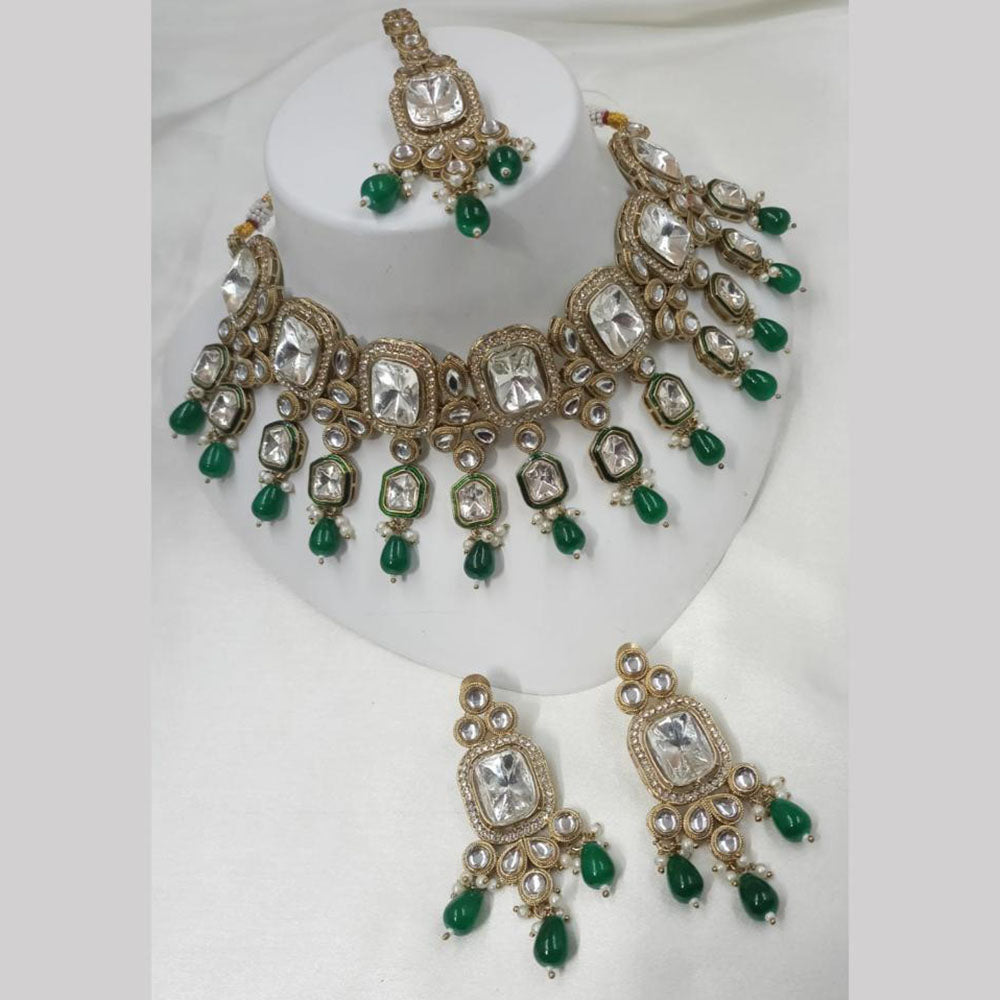NAFJ Gold Plated Kundan And Beads Choker Necklace Set