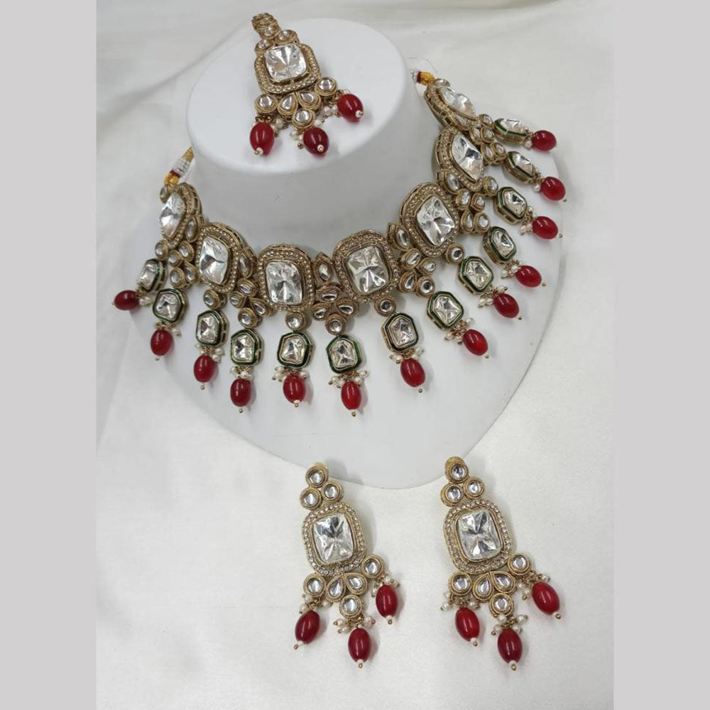 NAFJ Gold Plated Kundan And Beads Choker Necklace Set