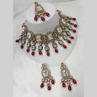 NAFJ Gold Plated Kundan And Beads Choker Necklace Set
