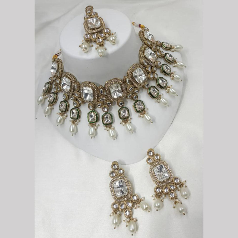 NAFJ Gold Plated Kundan And Beads Choker Necklace Set