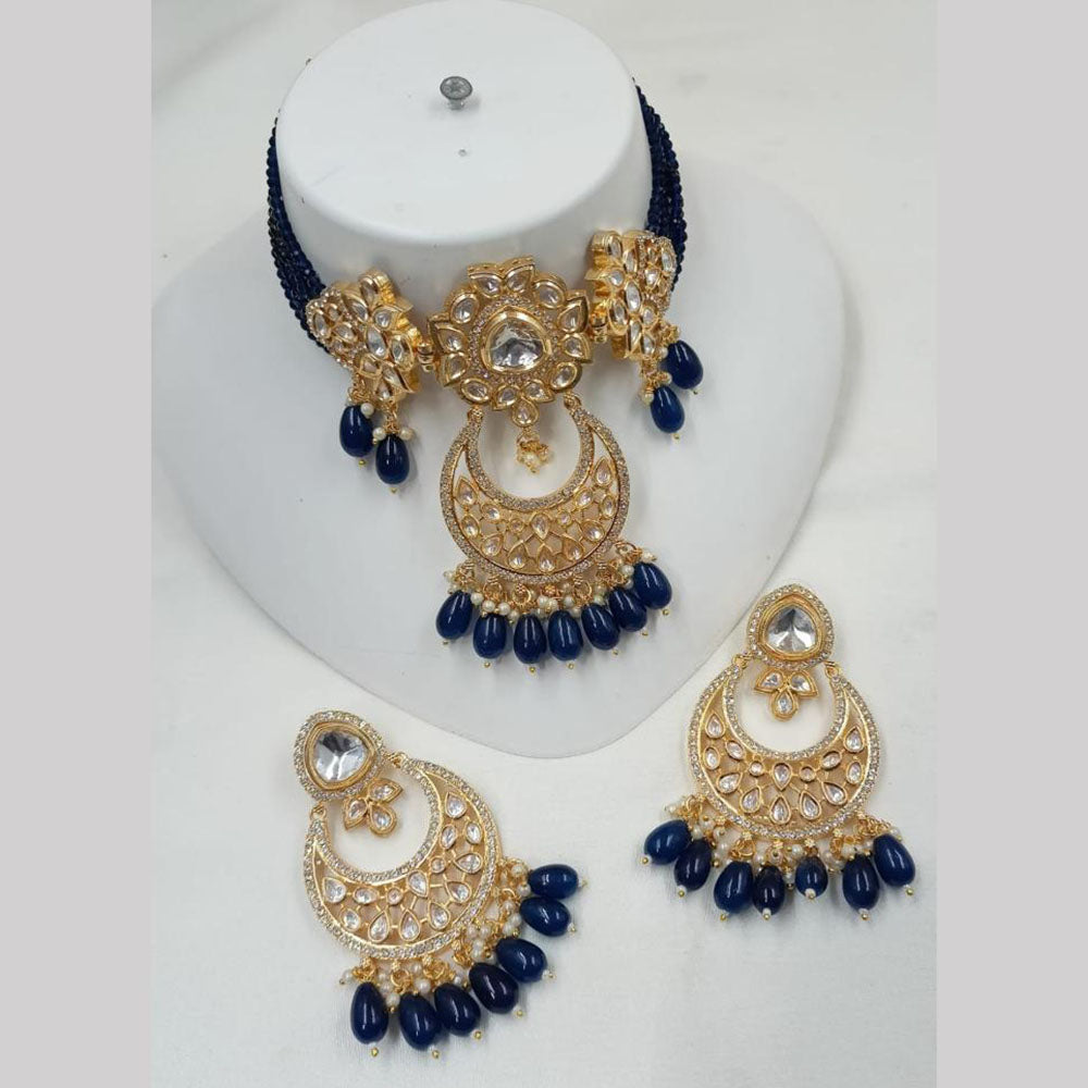 NAFJ Gold Plated Kundan And Beads Choker Necklace Set