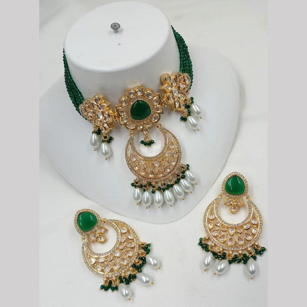 NAFJ Gold Plated Kundan And Beads Choker Necklace Set
