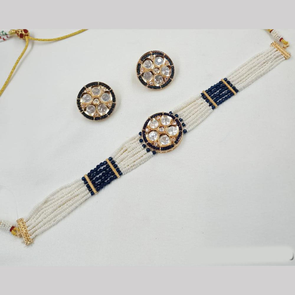 NAFJ Gold Plated Kundan And Beads Choker Necklace Set