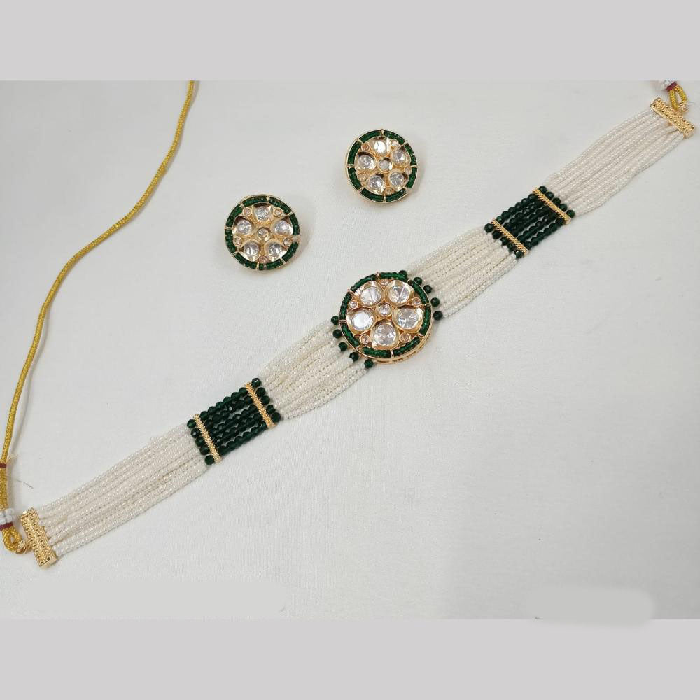 NAFJ Gold Plated Kundan And Beads Choker Necklace Set