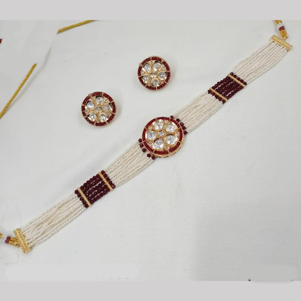 NAFJ Gold Plated Kundan And Beads Choker Necklace Set