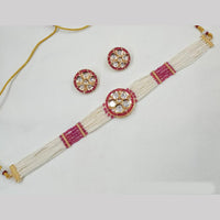 NAFJ Gold Plated Kundan And Beads Choker Necklace Set