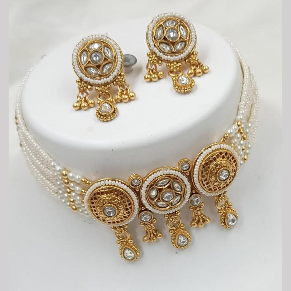 NAFJ Gold Plated Kundan And Beads Choker Necklace Set