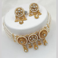 NAFJ Gold Plated Kundan And Beads Choker Necklace Set