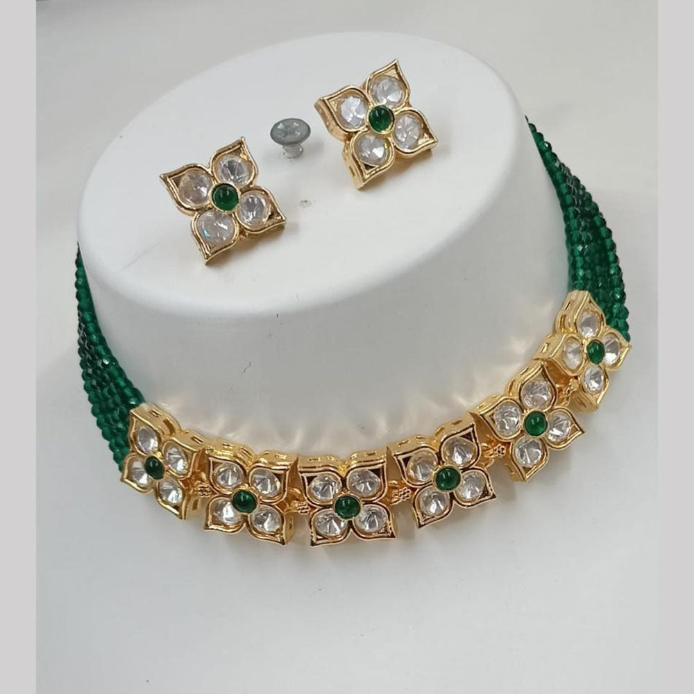 NAFJ Gold Plated Kundan And Beads Choker Necklace Set