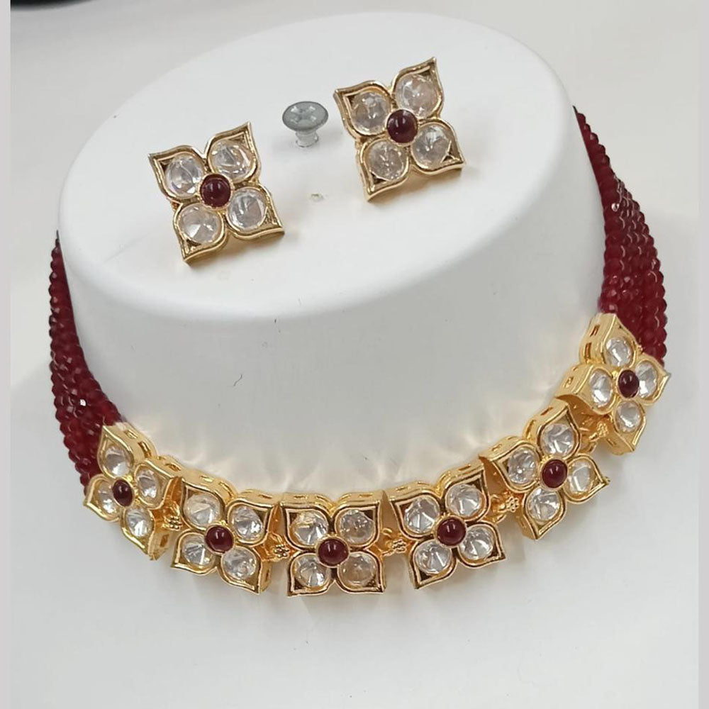 NAFJ Gold Plated Kundan And Beads Choker Necklace Set