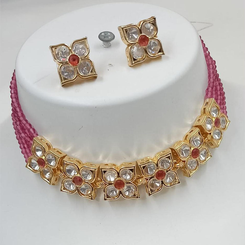 NAFJ Gold Plated Kundan And Beads Choker Necklace Set