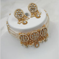 NAFJ Gold Plated Kundan And Beads Choker Necklace Set
