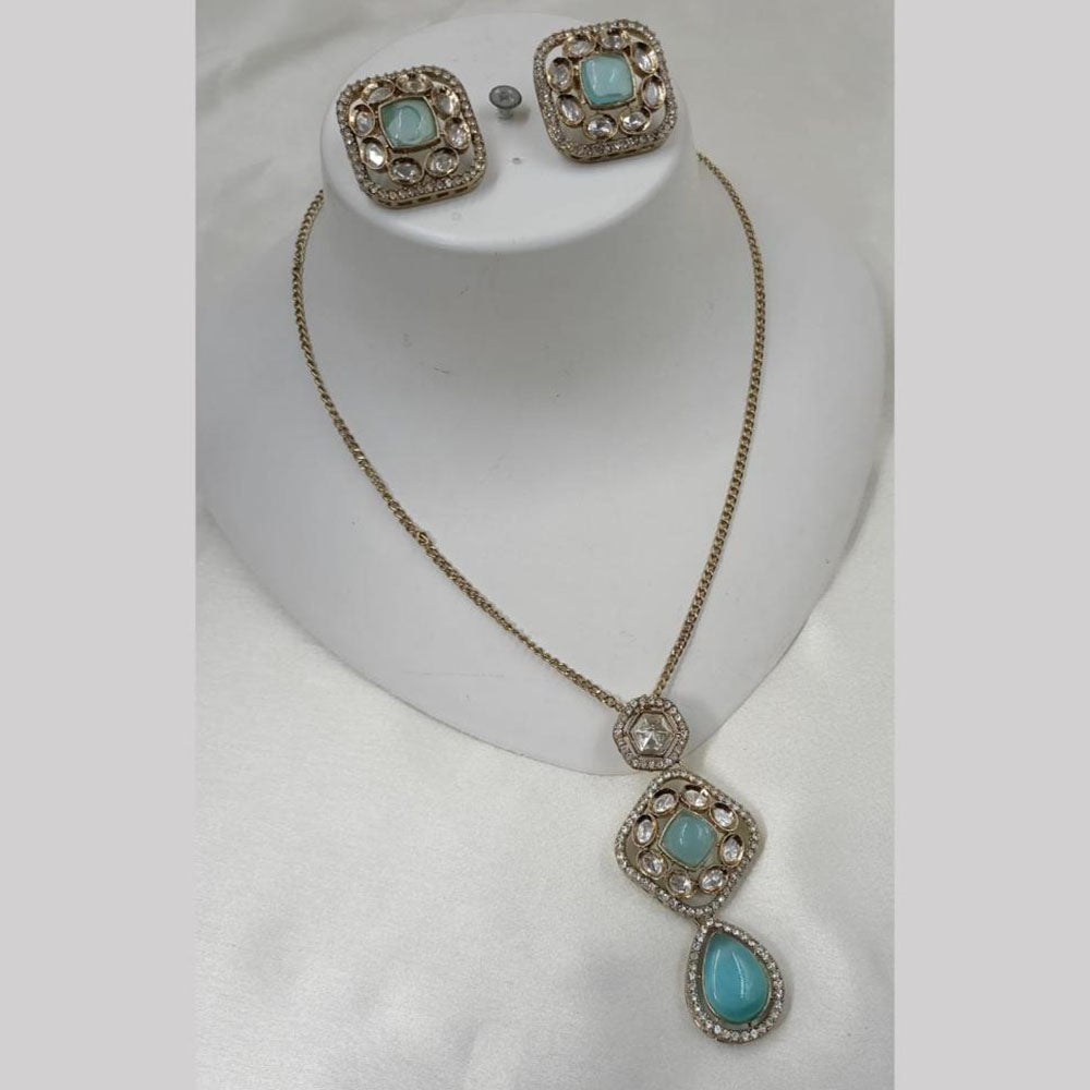 NAFJ Gold Plated Kundan Chain Pendant Set