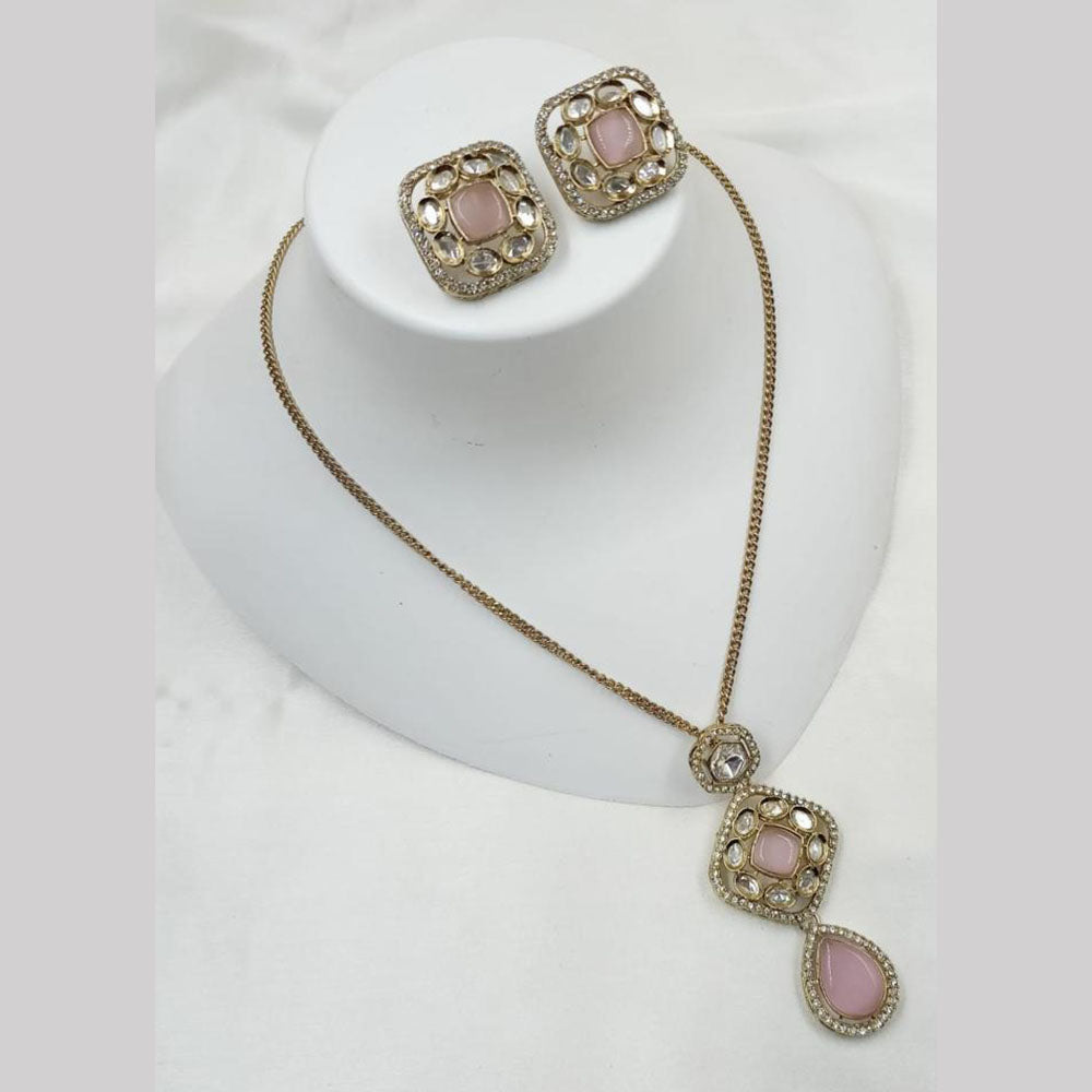 NAFJ Gold Plated Kundan Chain Pendant Set