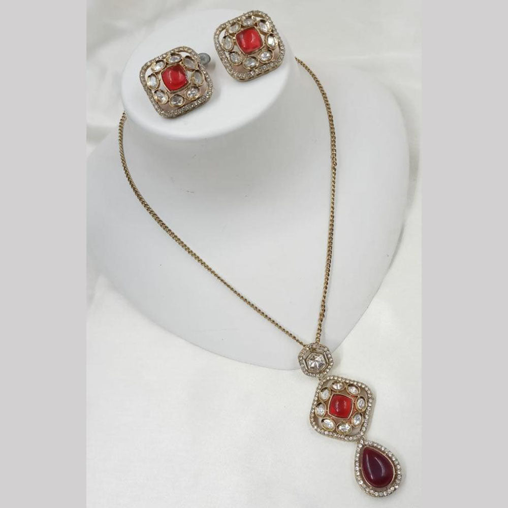 NAFJ Gold Plated Kundan Chain Pendant Set