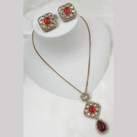 NAFJ Gold Plated Kundan Chain Pendant Set